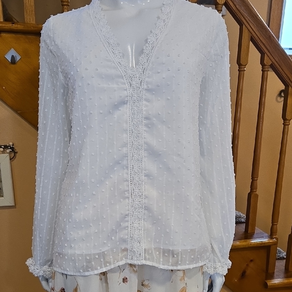 White Lace Trim Blouse